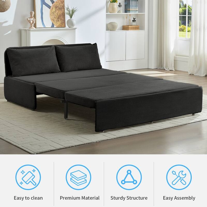 Mixoy Corduroy Fabric Queen Size/Twin Size Sofa Bed, 2-in-1 Modern Pull Out Sleeper Sofa Bed