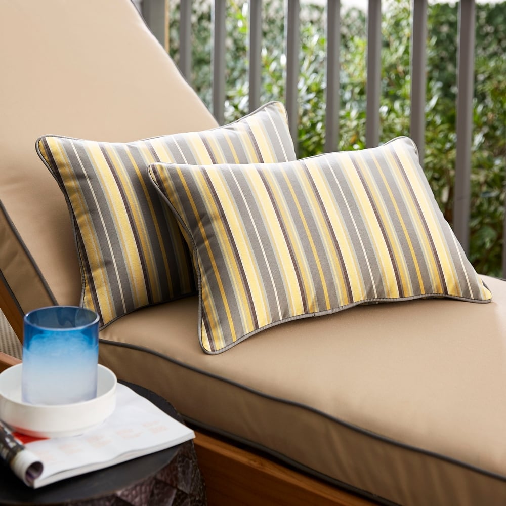 Sunbrella Foster Metallic/ Canvas Charcoal Corded Indoor/ Outdoor Pillows (Set of 2)