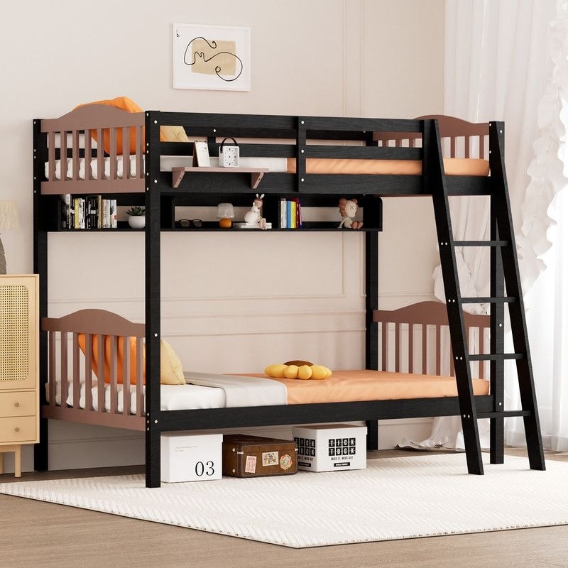 Twin Over Twin Solid Wood Bunk Bed for Kids and Adults, No Box Spring Required