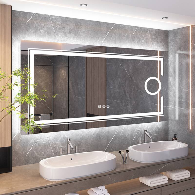 Extra Large Illuminated LED Bathroom Mirror with 3x Magnifier Demister - 48" x 24"