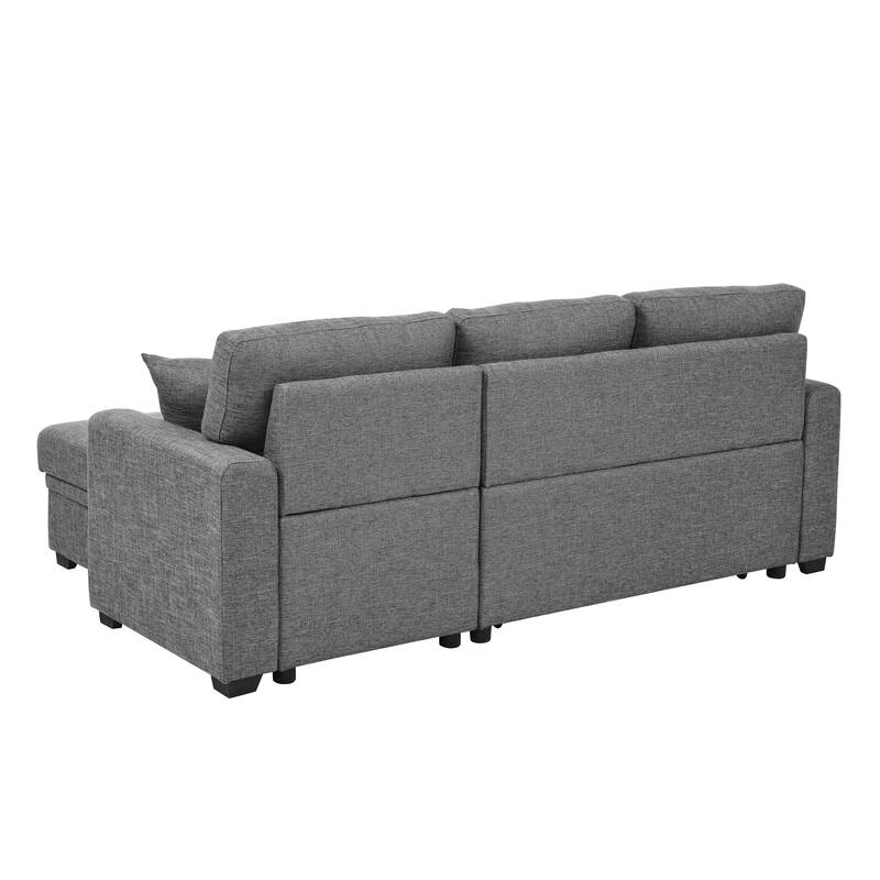 Polyester Upholstered Sleeper Sofa with Chaise and Storage 84 Inch Wide