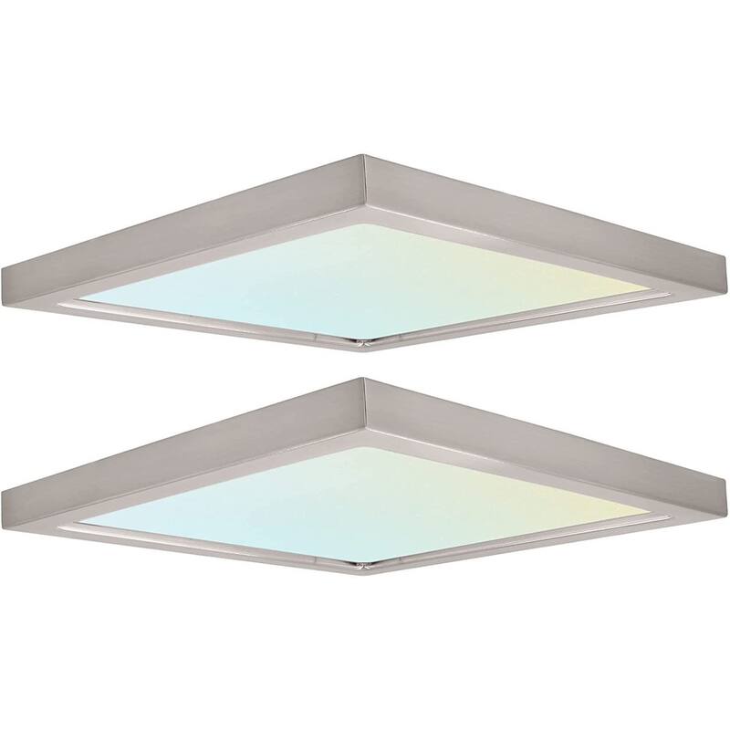 Luxrite 9" Square LED Flush Mount 18W 3 Color Selectable 1200 Lumens Dimmable Damp Rated Nickel 2 Pack - Color Selectable 3000K/4000K/5000K
