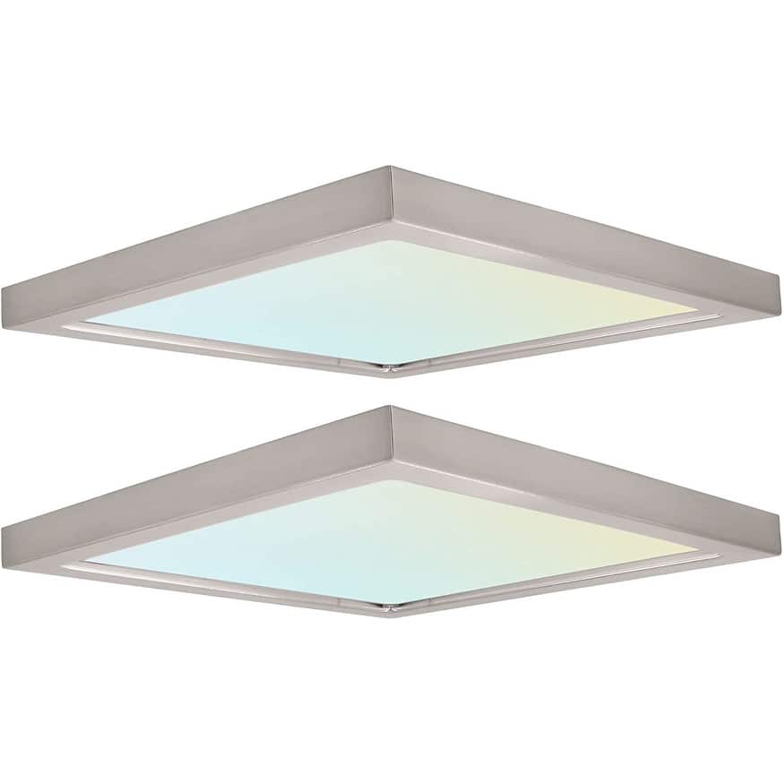 Luxrite 9" Square LED Flush Mount 18W 3 Color Selectable 1200 Lumens Dimmable Damp Rated Nickel 2 Pack