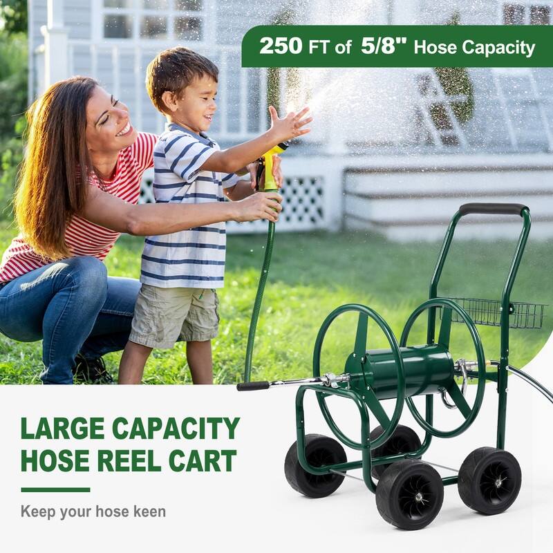 Hose Reel Cart, Hold Up to 250 ft Hose, Garden Water Hose Carts Mobile Tools with 4 Wheels,for Garden Yard Lawn