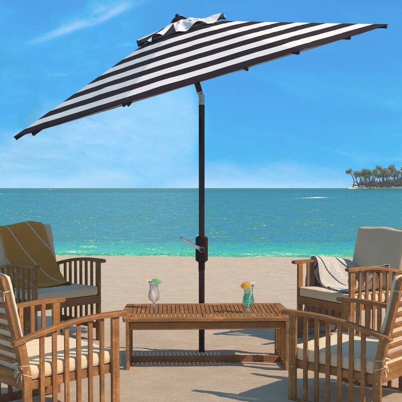 SAFAVIEH Outdoor Jokelien Fashion Line 11Ft Round Umbrella - Black/White