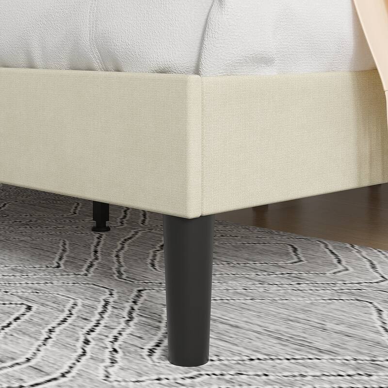 VECELO Tufted Upholstered Linen Bed Platform Bed Frame with Upholstered Headboard, Button Tufted Design