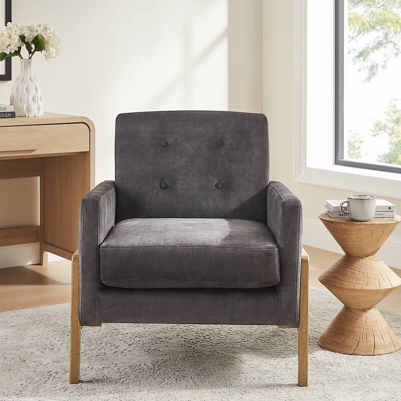 Margrate Wood Arm Tufted Back Accent Chair by Greyson Living - Coal