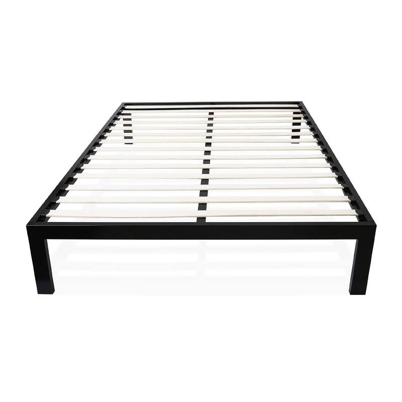 Twin size Modern Black Metal Platform Bed Frame with Wood Slats - Black