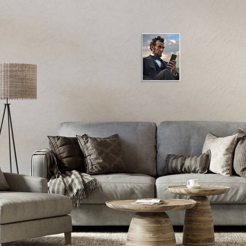 Stupell Abe Lincoln with Cellphone Wall Plaque Art Design By Michael McKinney