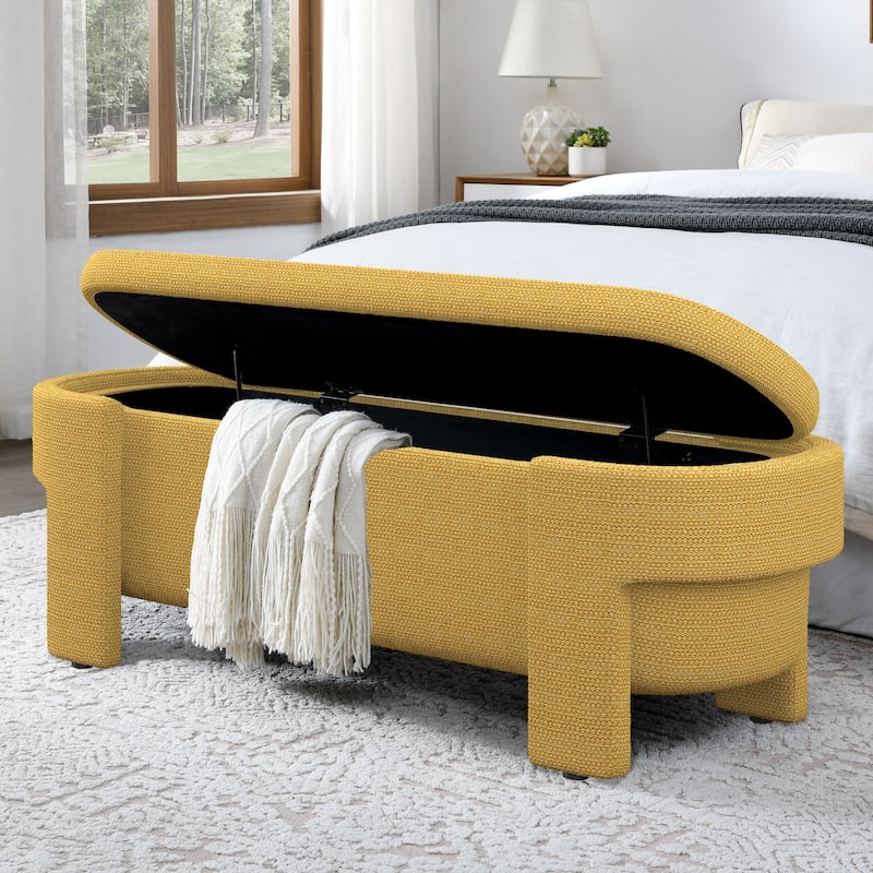 Upholstered Bench with Large Storage Space, End of Bed Storage Bench Ottoman for The Living Room, Entryway - Yellow