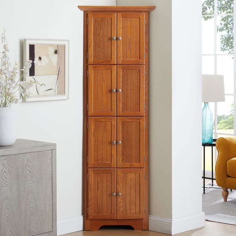 GDF Studio - Farmhouse Corner Cabinet Tall 4-Tier Storage Pantry with 8 Doors.