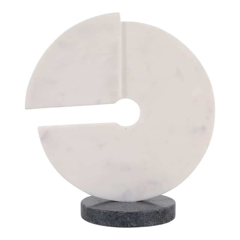Decorative Round Marble Sculpture Statue - 10", White & Black