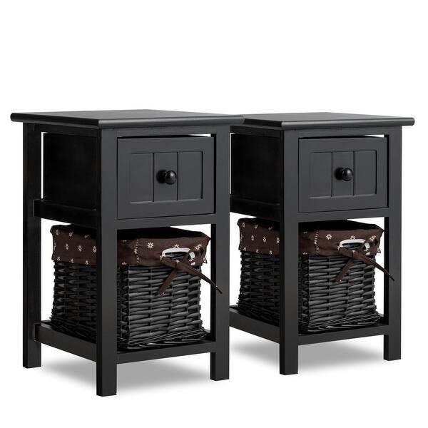 Shop Costway Set Of 2 Mini Nightstand 2 Layer 1 Drawer Bedside End Table On Sale Overstock 29180300