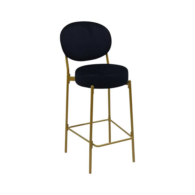 HomeRoots Set of Two 29" Black and Gold Velvet and Metal Low Back Bar Height Bar Chairs