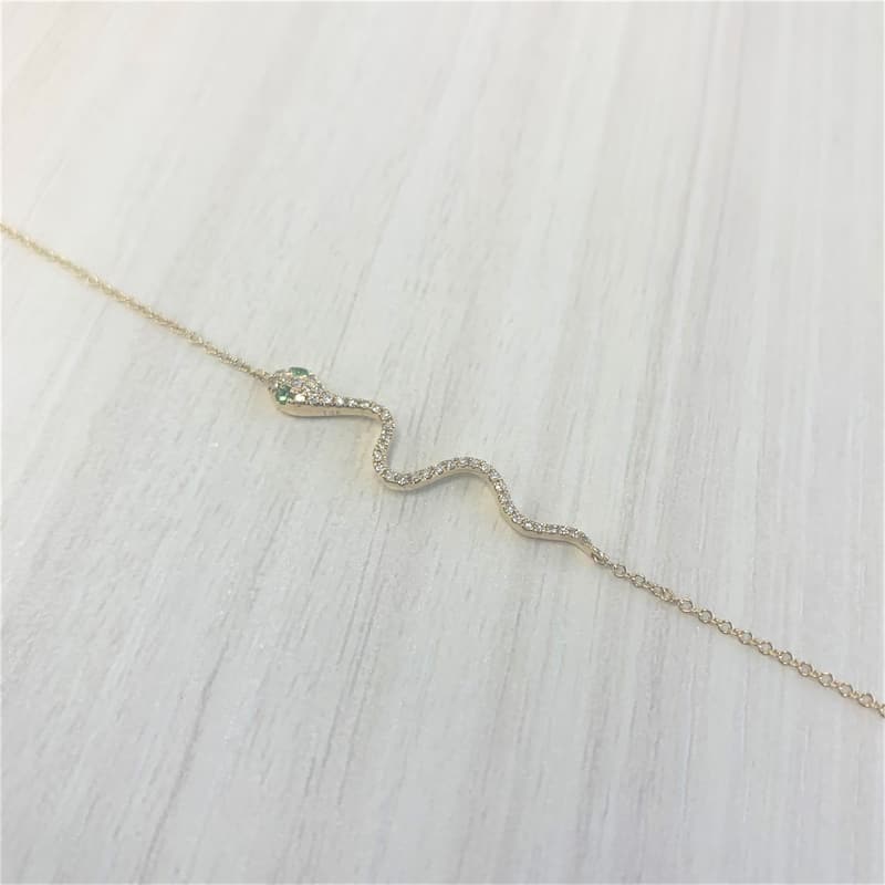 Joelle Collection Diamond Snake Chain Bracelet Green Tsavorite 14K Gold