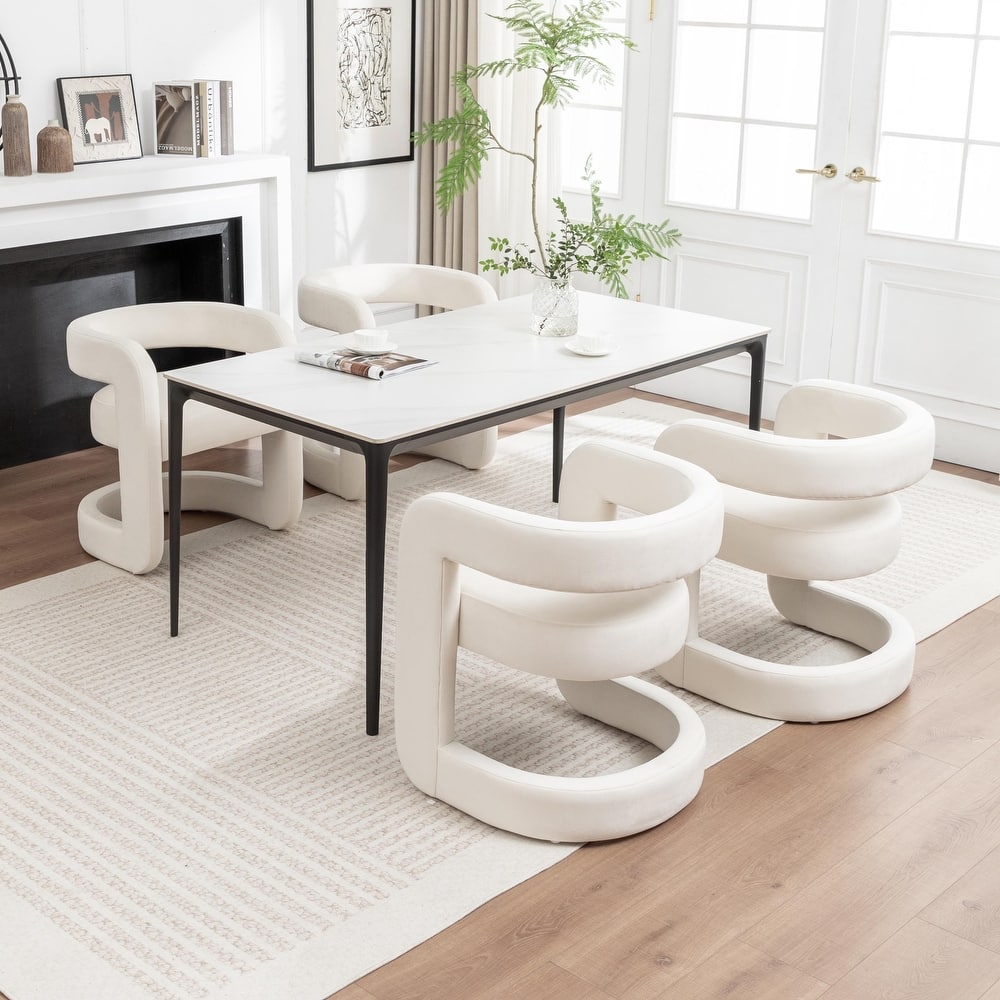 SEYNAR Modern Velvet E-Shaped Open Back Dining chair Set of 4