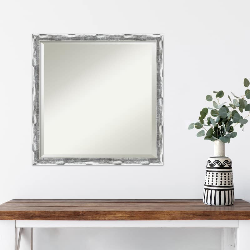 Beveled Wall Mirror - Scratched Wave Chrome Frame - Scratched Wave Chrome