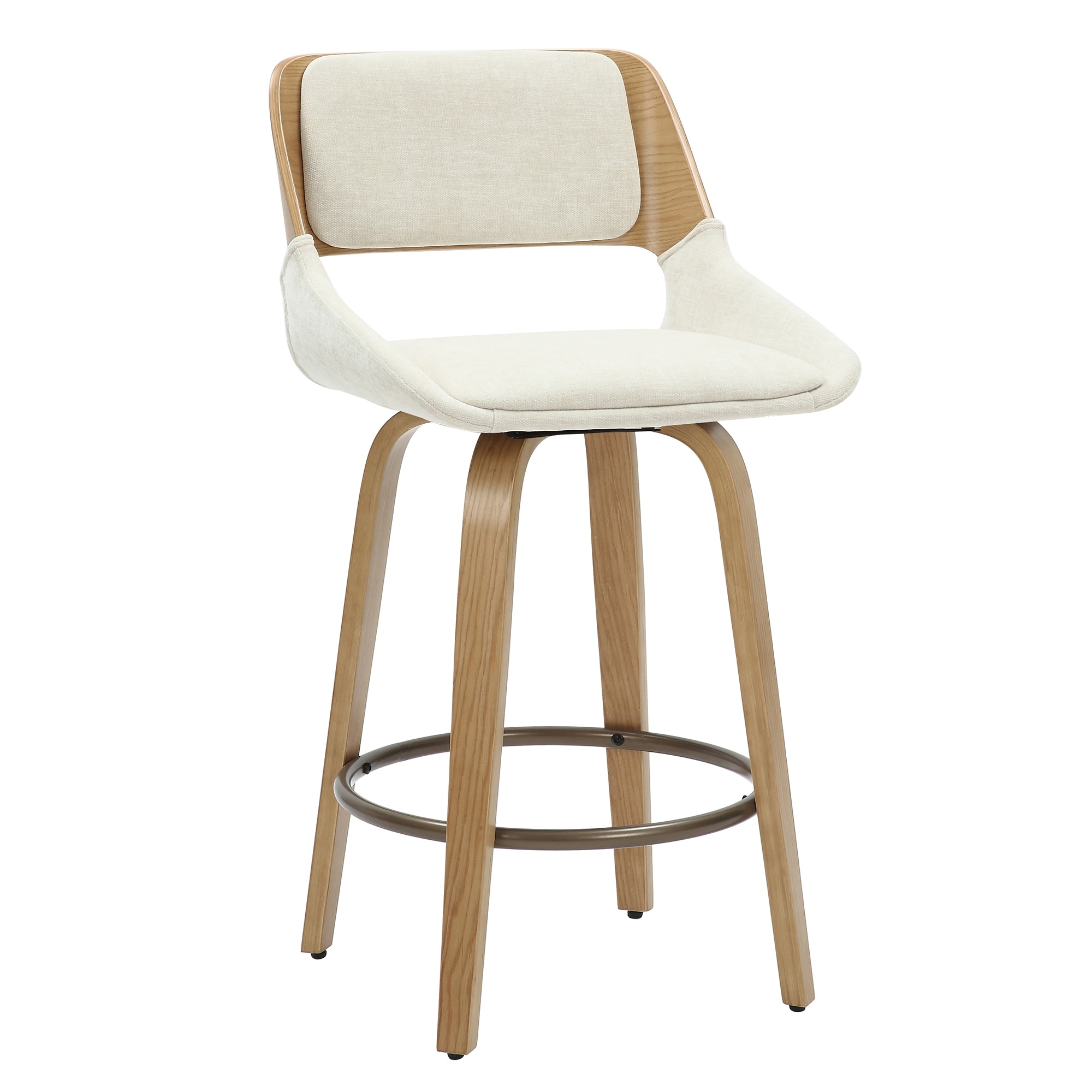 Mid-Century Modern Fabric and Wood 26" Counter Stool with Swivel, Set of 4 - Beige and Natural