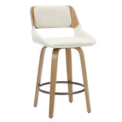 Mid-Century Modern Fabric and Wood 26" Counter Stool with Swivel - Beige and Natural - N/A