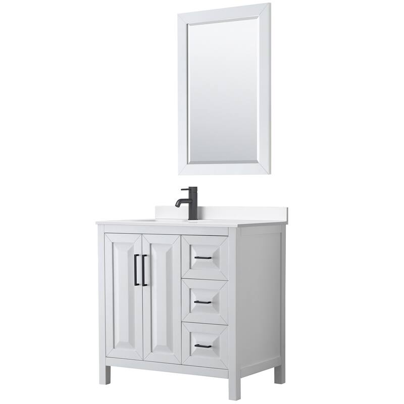 Wyndham Collection WCV252536S-QTZ-UNSM24 Daria 36" Free Standing - White / White Quartz Top / Matte Black Hardware
