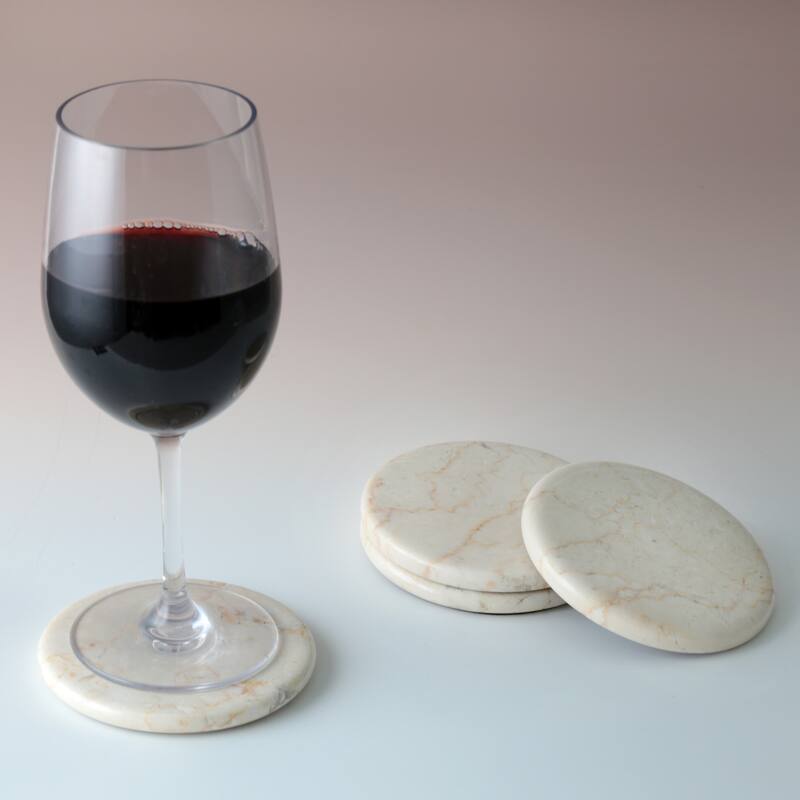 Creative Home 4 Piece Champagne Marble Coaster Set (4" Diameter), Beige