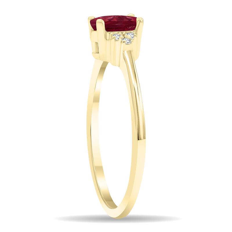 Women's Oval Shaped Ruby and Diamond Half Moon Ring in 10K Yellow Gold