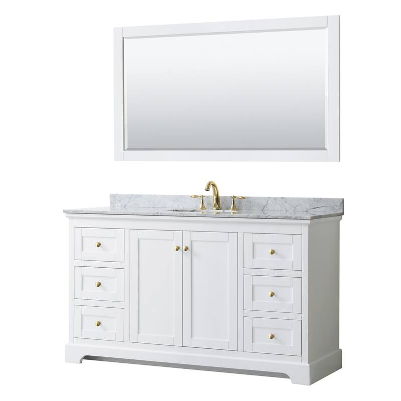 Wyndham Collection Avery 60" Free Standing Single Basin Vanity Set - White / White Carrara Marble Top / Brushed Gold - Painted