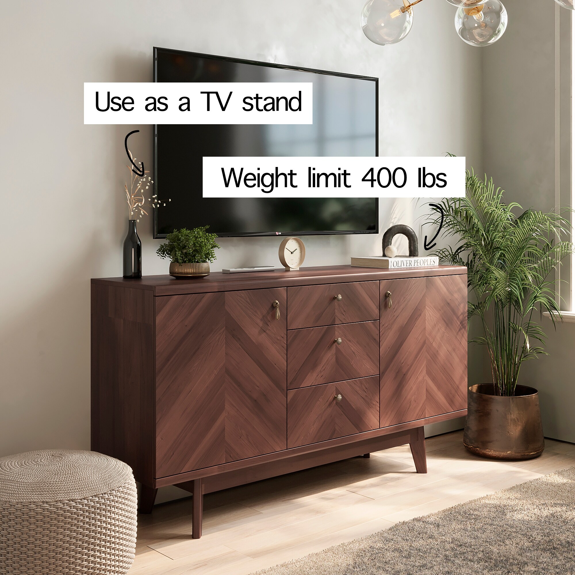 Living Skog Scandi Sideboard Buffet TV Stand with Drawers and Wooden Legs for TV s up to 65 inch TV Bed Bath Beyond 36961409