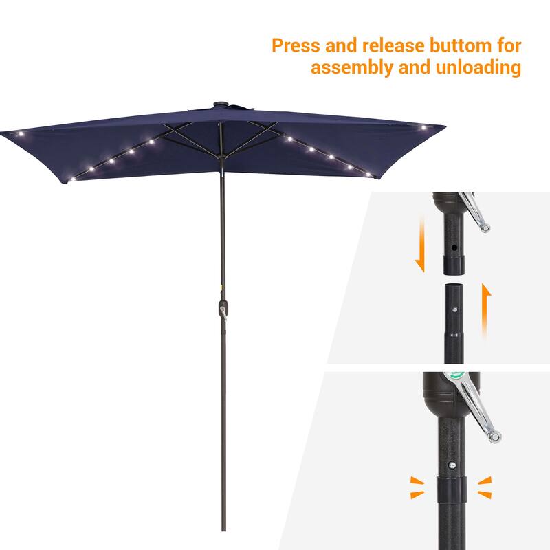 Bonosuki 10 x 6.5ft LED Patio Rectangular Umbrella Outdoor Market Umbrella Aluminium/Steel with Tilt and Crank