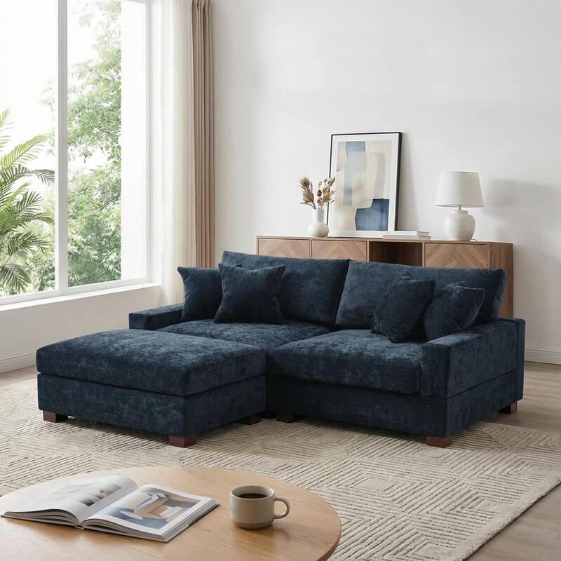 Modern Oversized Chenille Modular Sectional Sofa with Ottoman