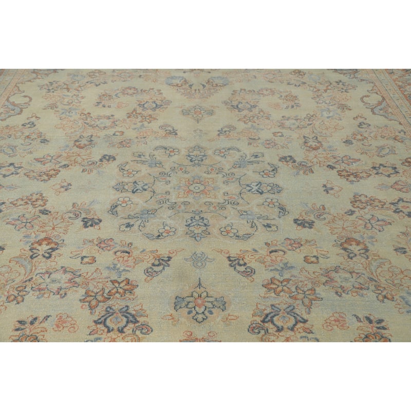 Hand Knotted Oriental 100% Wool Carpet Traditional Floral Beige & Ivories Mahal Area Rug - 13' 5'' X 9' 11''