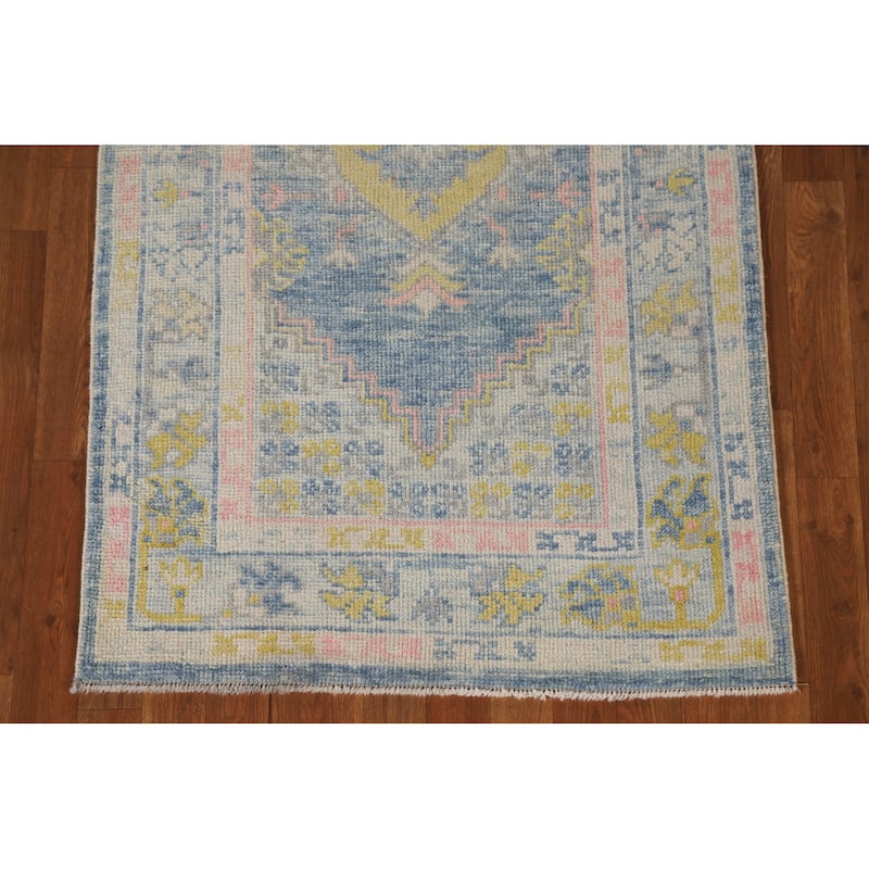 Vegetable Dye Oushak Turkish Runner Rug Handmade Wool Carpet - 3'0"x 11'9"
