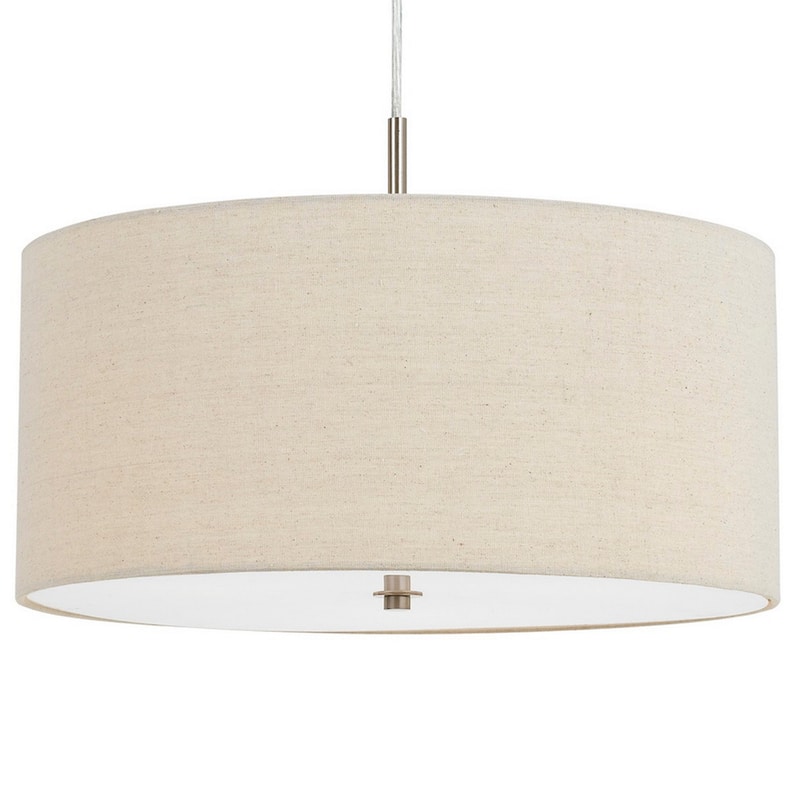 Metal Pendant Lighting with Fabric Circular Drum Shade, Off White