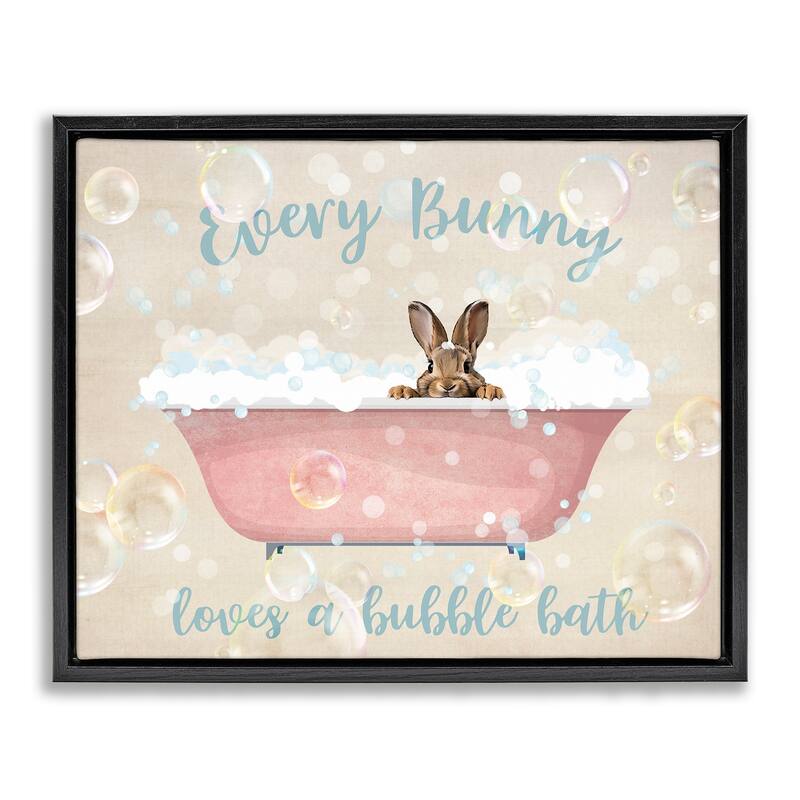 Stupell Every Bunny Loves Baths Framed Floater Canvas Wall Art Design By Susan Arnot - 21 x 17 - Black