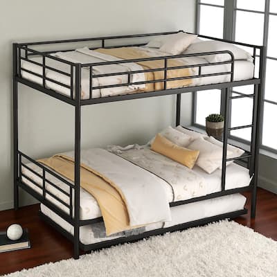 Full Over Full / Full XL Over Queen Metal Bunk Bed with Trundle, Convertible Design and Guardrails