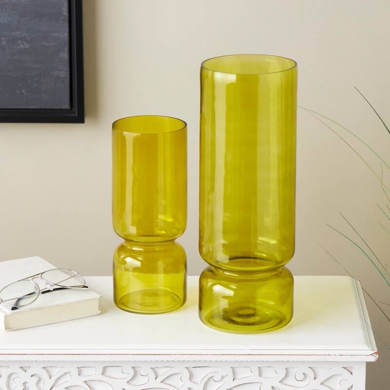 Blue or Green Glass Modern Round Vase (Set of 2) - Green
