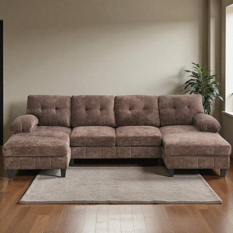 103.5" U-Shaped Sectional Sofa with Dual Chaise Lounges, Chenille Upholstery, Storage Pockets and Armrest Pillows