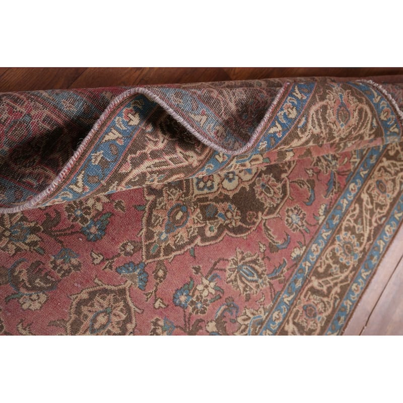 Pink Kashan Persian Vintage Runner Rug Handmade Wool Carpet - 3'11" x 12'9"