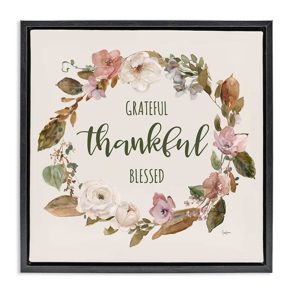 Stupell Elegant Gratitude Wreath Framed Floater Canvas Wall Art Design By Livi Finn