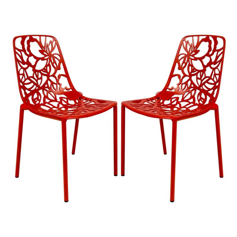 Devon Aluminum Outdoor Dining Side Chair with UV Resistant and Cuout Backrest for Indoor or Outdoor Set of 2 - Red
