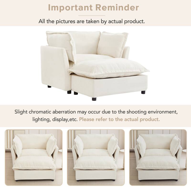 47" Cozy Upholstered Armchair with Movable Ottoman, Wide Seat, Curved Armrests and Soft Pillows