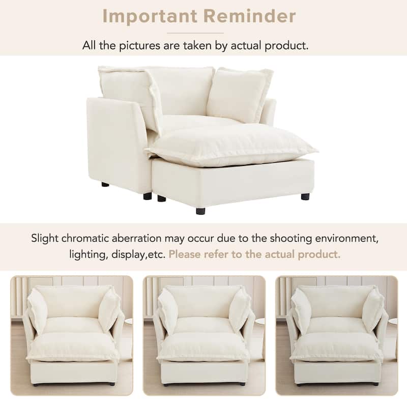 Chenille Single Sofa Chair with Ottoman, Modern Oversized Accent Chair for Reading, Living Room Curved Armrests Chairs