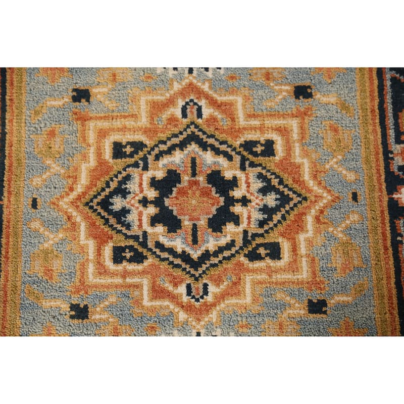 Light Blue Heriz Serapi Indian Runner Rug Handmade Wool Carpet - 2'8" x 7'10"