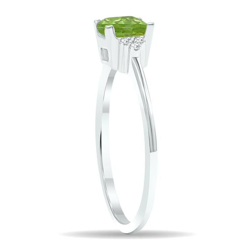 Women's Princess Cut Peridot and Diamond Half Moon Ring in 10K White Gold