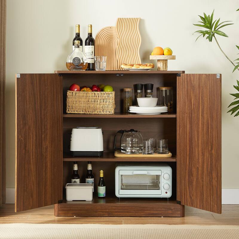 34.3" modern wavy sideboard, curved contour design storage cabinet, 2-door cabinet with storage function for kitchen