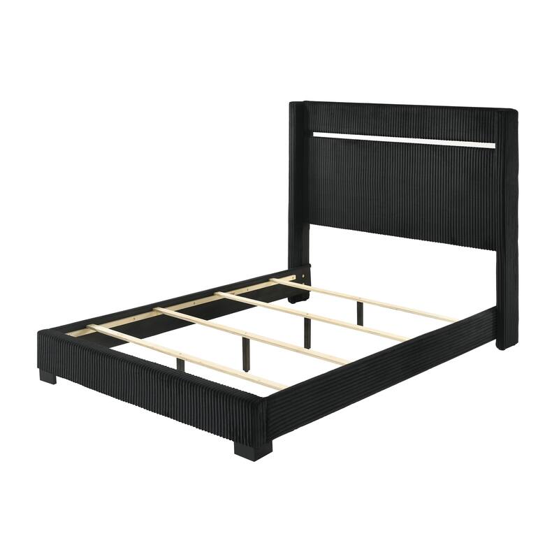 Contemporary Queen Size Upholstered Bed with Channel Tufted Headboard