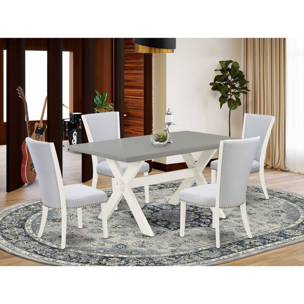 HomeStock 5-Piece Rectangle Natural Oak Finish Solid Wood Top Dining Table with 4-Upholstered Chairs
