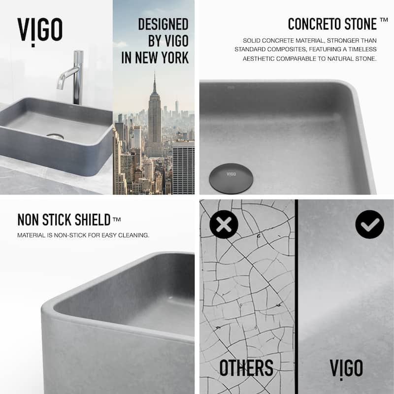 VIGO Segovia 16"L x 12"W Concrete Vessel Sink and Apollo 12"H Faucet Set