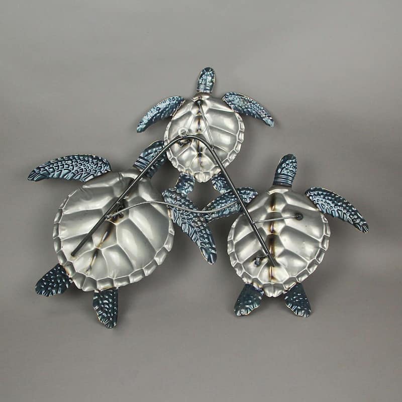 Metal Sea Turtle Family Wall Art Beach Hanging Coastal Sculpture Art