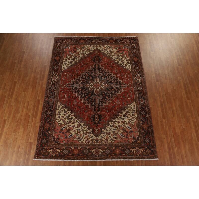 Traditional Geometric Heriz Persian Area Rug Hand-knotted Wool Carpet - 8'0" x 11'1"